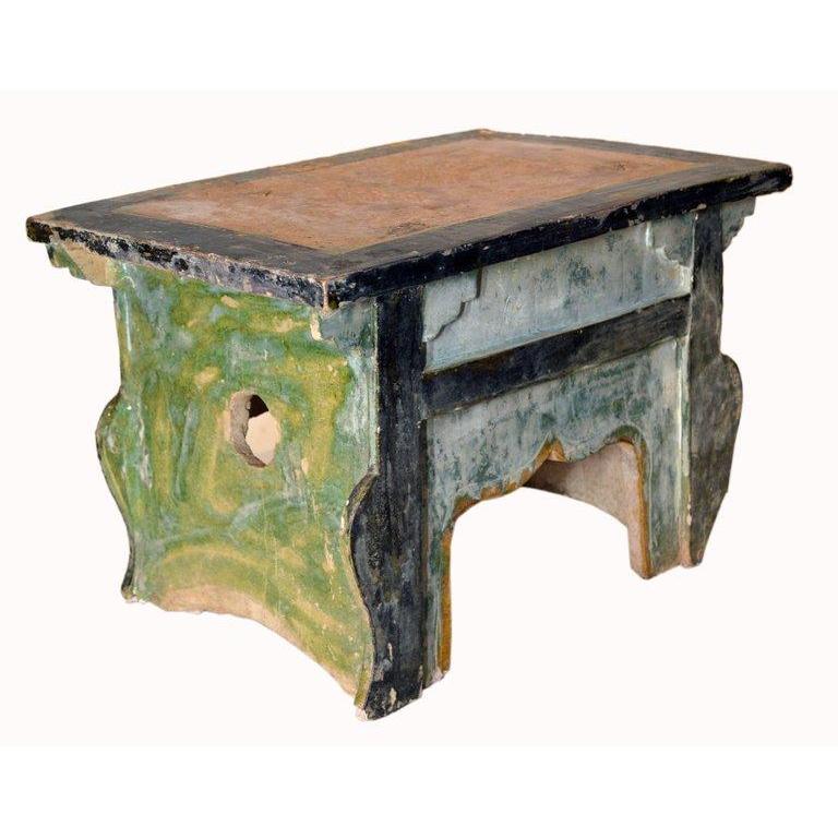 Chinese Ming Dynasty Petite Glazed Terracotta Bench from the 17th Century-4. Asian &amp; Chinese Furniture, Art, Antiques, Vintage Home Décor for sale at FEA Home