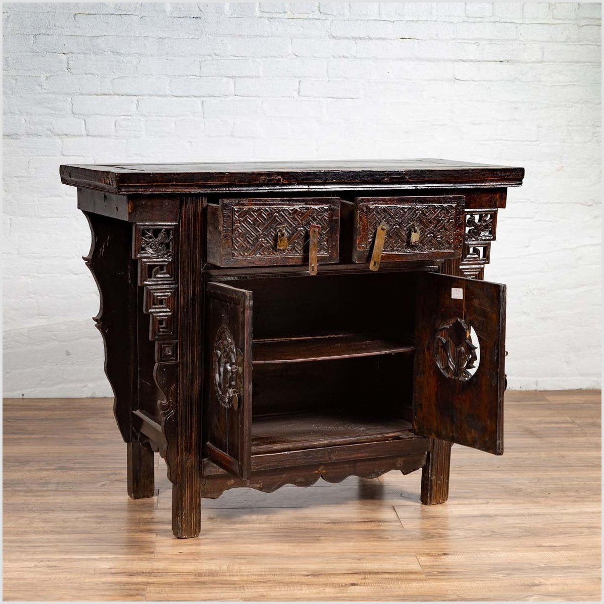 Chinese Ming Dynasty Style Butterfly Cabinet with Carved Spandrels and Doors-14. Asian &amp; Chinese Furniture, Art, Antiques, Vintage Home Décor for sale at FEA Home