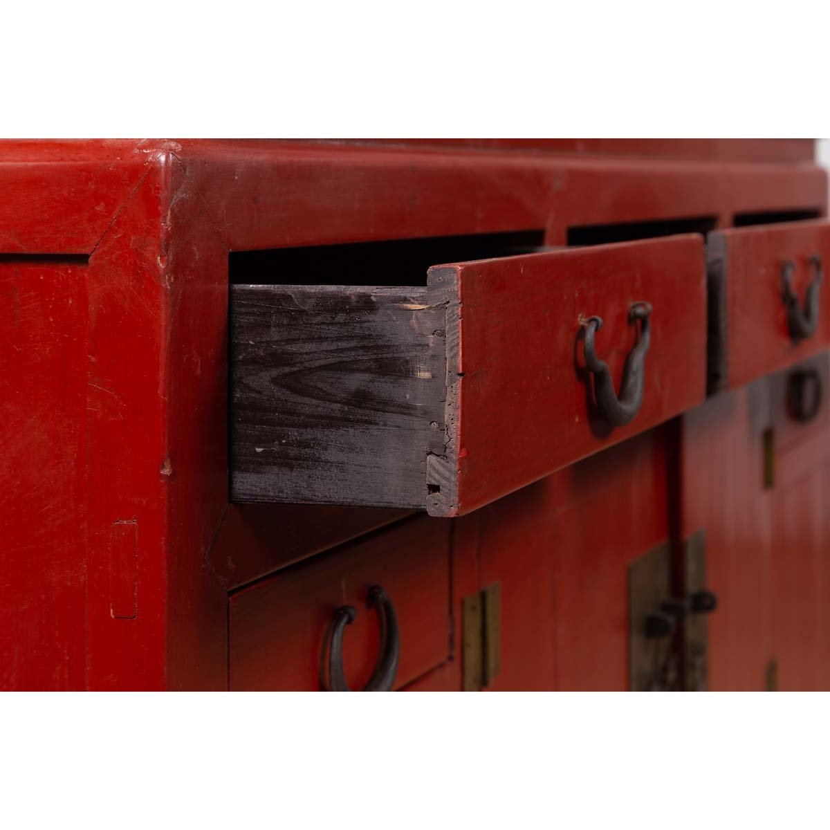 Chinese Ming Dynasty Style Red Lacquered Console Cabinet with Doors and Drawers-14. Asian &amp; Chinese Furniture, Art, Antiques, Vintage Home Décor for sale at FEA Home