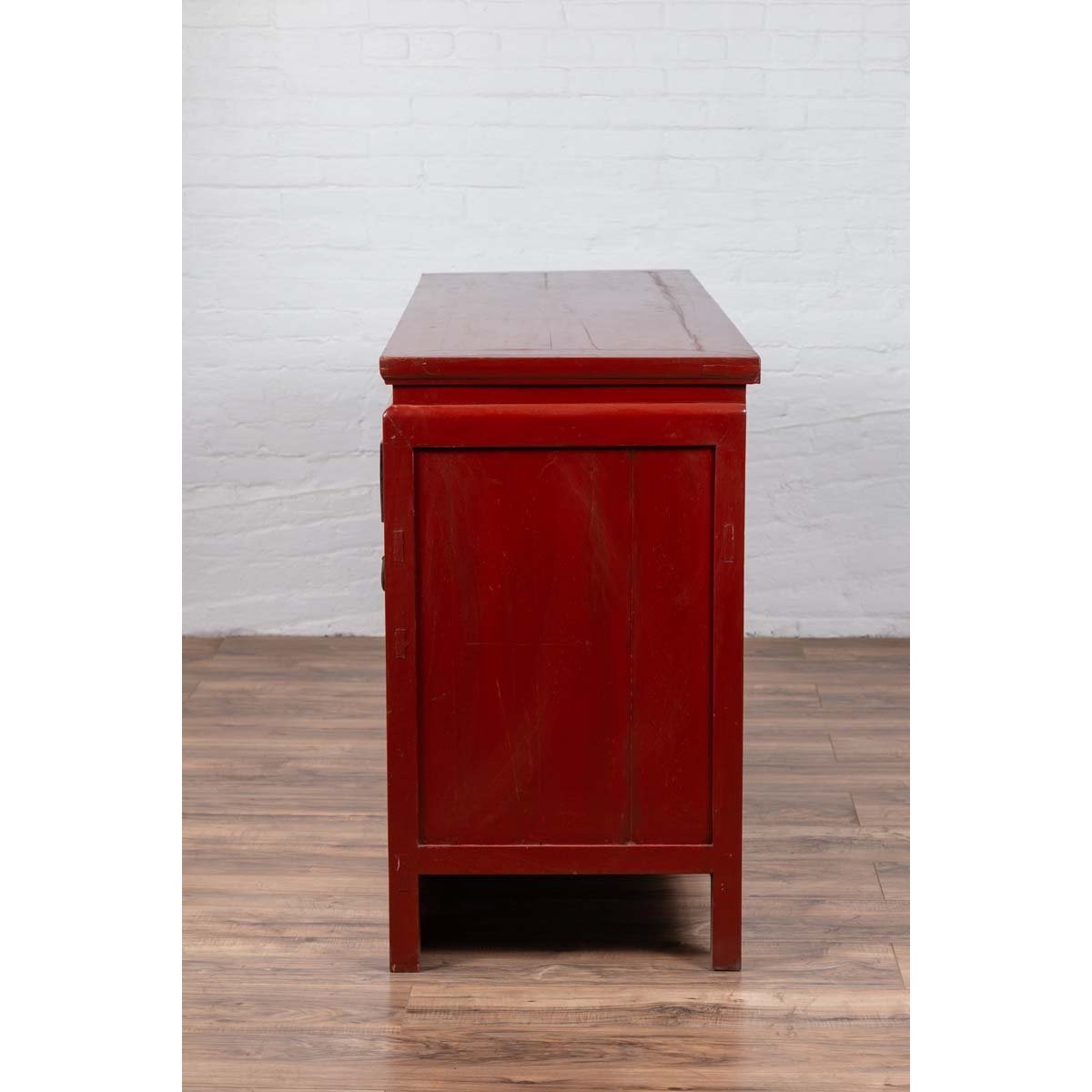 Chinese Ming Dynasty Style Red Lacquered Console Cabinet with Doors and Drawers-18. Asian &amp; Chinese Furniture, Art, Antiques, Vintage Home Décor for sale at FEA Home