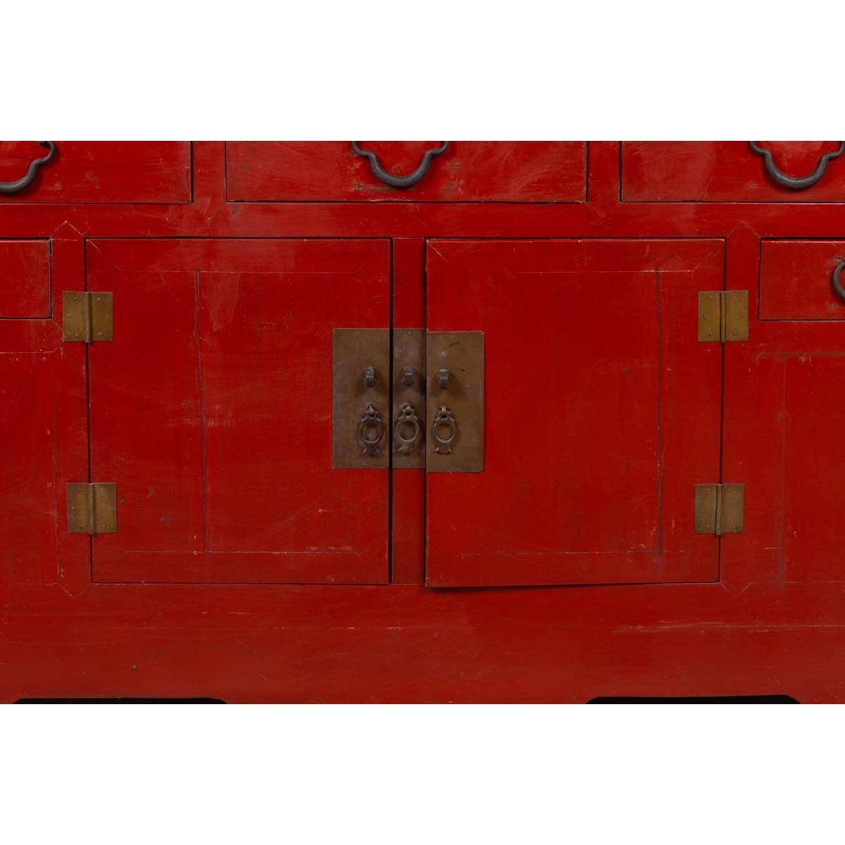 Chinese Ming Dynasty Style Red Lacquered Console Cabinet with Doors and Drawers-7. Asian &amp; Chinese Furniture, Art, Antiques, Vintage Home Décor for sale at FEA Home
