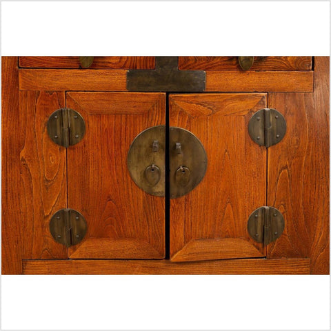 Chinese Ming Style Elm Altar Cabinet with Carved Sides, Drawers and Doors