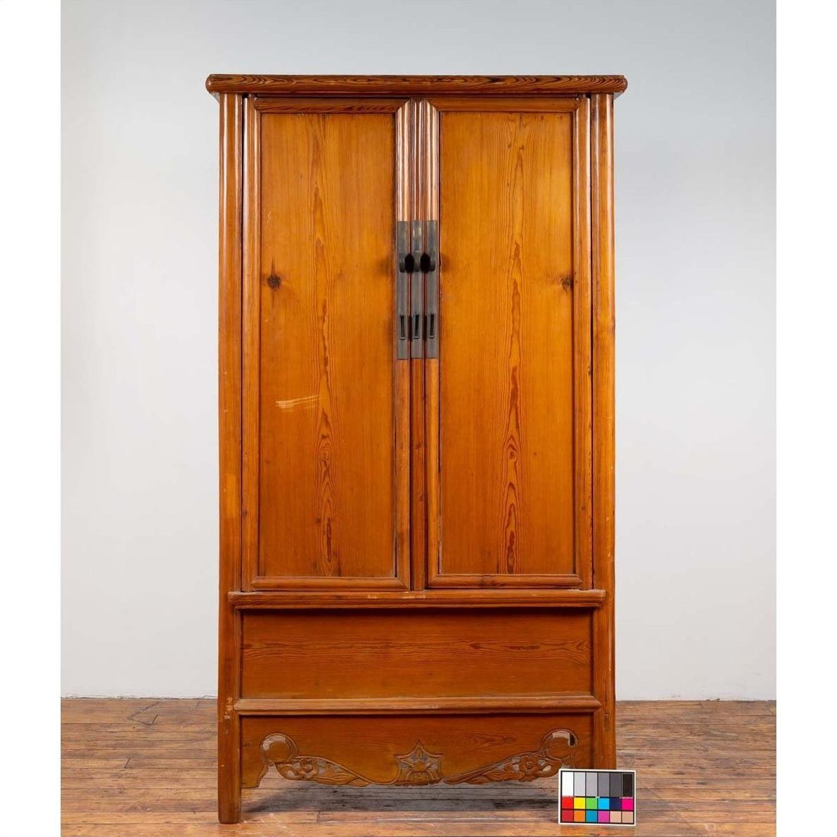 Chinese Ming Style Elm Wardrobe with Two Doors, Hidden Drawers and Carved Skirt-4. Asian &amp; Chinese Furniture, Art, Antiques, Vintage Home Décor for sale at FEA Home