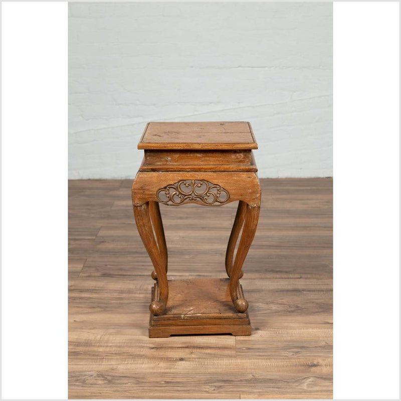Chinese Ming Style Wooden Incense Stand with Cabriole Legs and Carved Apron