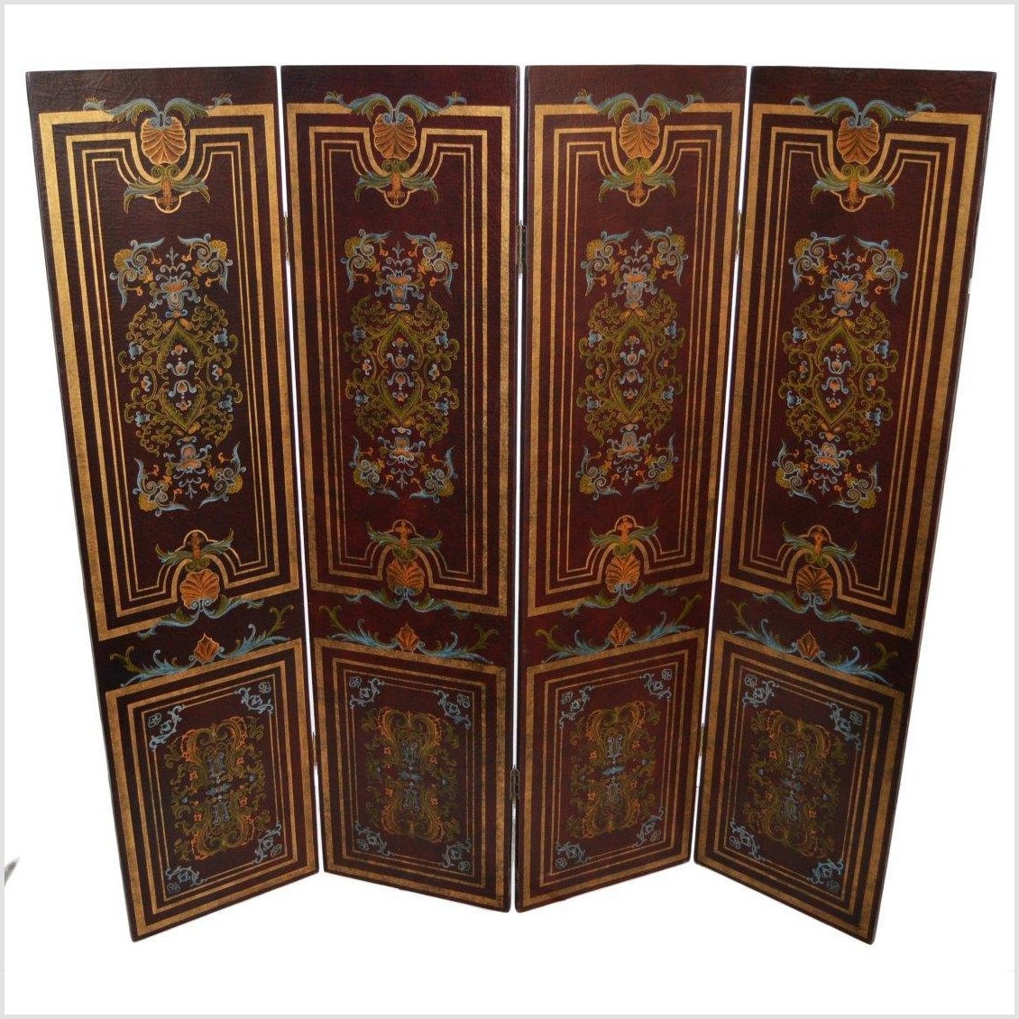 Vintage Double Sided 4-panel Divider/ Privacy Screen-1. Asian & Chinese Furniture, Art, Antiques, Vintage Home Décor for sale at FEA Home