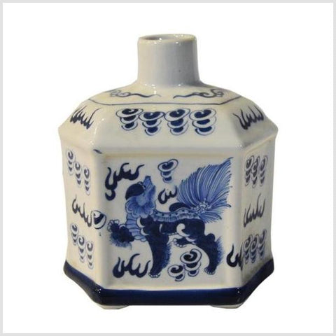 Chinese Painted Blue & White Bottle- Asian Antiques, Vintage Home Decor & Chinese Furniture - FEA Home