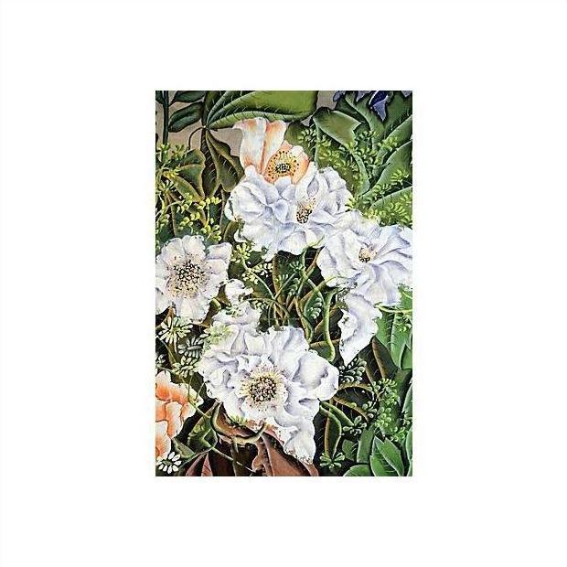 White and orange flowers with green leaves on silk, traditional Chinese painting.