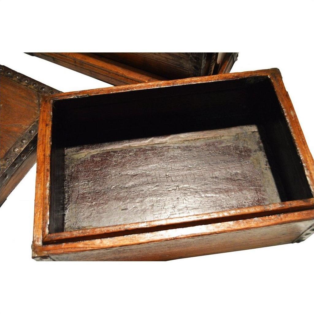 Dark polished wood picnic box with visible grain, open and empty, interior shown.