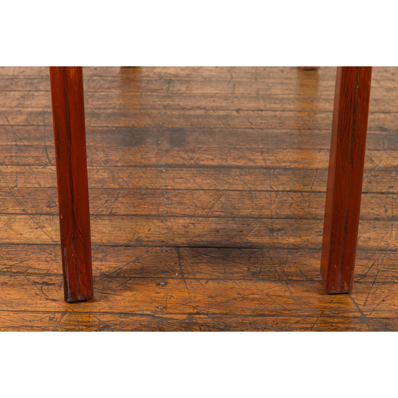 Chinese Qing Dynasty 19th Century Red Orange Lacquered Table with Three Drawers-13. Asian & Chinese Furniture, Art, Antiques, Vintage Home Décor for sale at FEA Home
