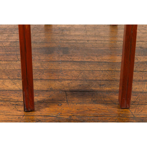 Chinese Qing Dynasty 19th Century Red Orange Lacquered Table with Three Drawers-13. Asian & Chinese Furniture, Art, Antiques, Vintage Home Décor for sale at FEA Home