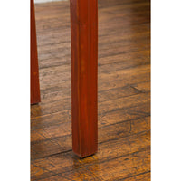 Chinese Qing Dynasty 19th Century Red Orange Lacquered Table with Three Drawers