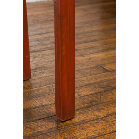 Chinese Qing Dynasty 19th Century Red Orange Lacquered Table with Three Drawers-9. Asian & Chinese Furniture, Art, Antiques, Vintage Home Décor for sale at FEA Home