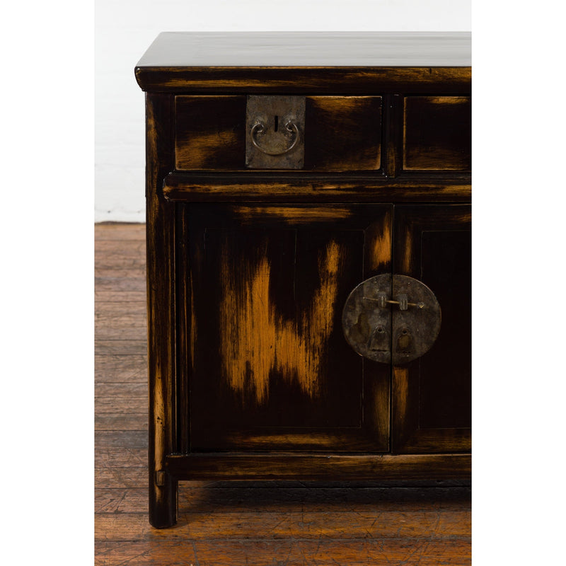 Chinese Qing Dynasty 19th Century Side Cabinet with Black and Brown Lacquer-YN2593-7. Asian & Chinese Furniture, Art, Antiques, Vintage Home Décor for sale at FEA Home