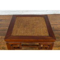 Chinese Qing Dynasty 19th Century Stool or Drinks Table with Woven Rattan Top