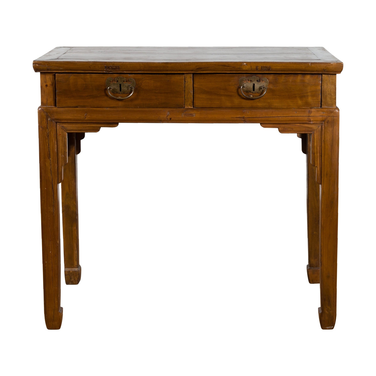 Chinese Qing Dynasty 19th Century Two-Drawer Desk with Bronze Butterfly Hardware-1. Asian & Chinese Furniture, Art, Antiques, Vintage Home Décor for sale at FEA Home