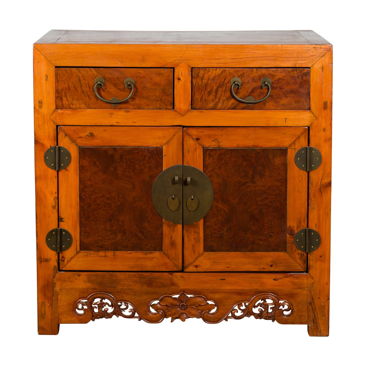 Chinese Qing Dynasty 19th Century Two-Toned Elm Cabinet with Burl Wood Accents-1. Asian & Chinese Furniture, Art, Antiques, Vintage Home Décor for sale at FEA Home