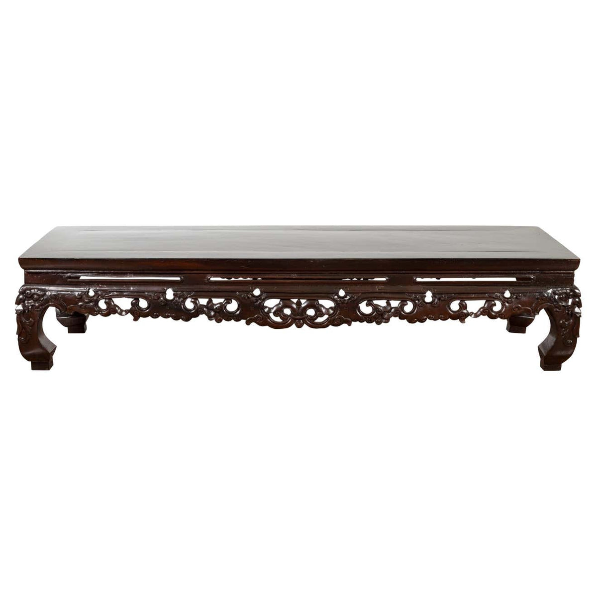 Chinese Qing Dynasty Low Kang Coffee Table with Carved Apron and Dark Lacquer-1. Asian & Chinese Furniture, Art, Antiques, Vintage Home Décor for sale at FEA Home