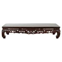 Chinese Qing Dynasty Low Kang Coffee Table with Carved Apron and Dark Lacquer