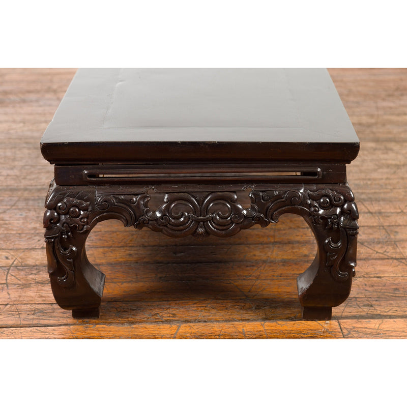 Chinese Qing Dynasty Low Kang Coffee Table with Carved Apron and Dark Lacquer-YN4014-12. Asian & Chinese Furniture, Art, Antiques, Vintage Home Décor for sale at FEA Home