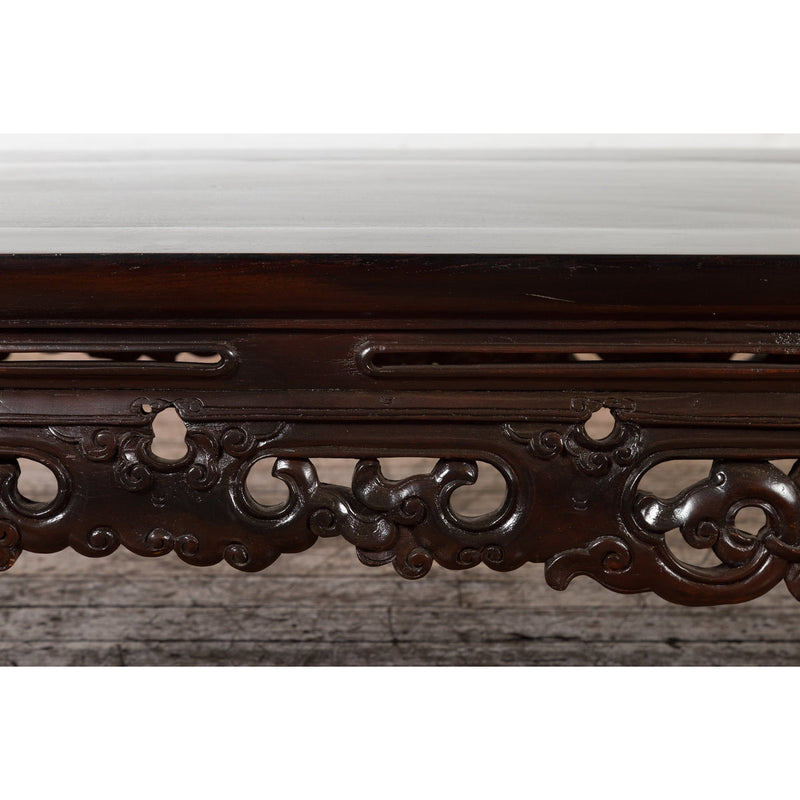 Chinese Qing Dynasty Low Kang Coffee Table with Carved Apron and Dark Lacquer-YN4014-15. Asian & Chinese Furniture, Art, Antiques, Vintage Home Décor for sale at FEA Home