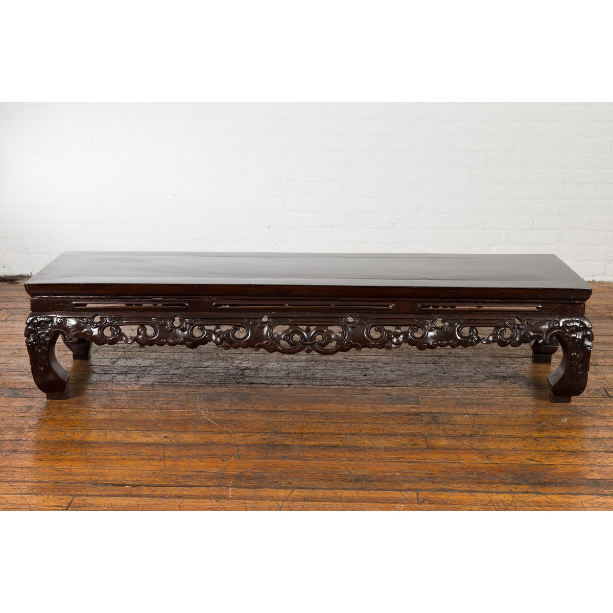 Chinese Qing Dynasty Low Kang Coffee Table with Carved Apron and Dark Lacquer-18. Asian &amp; Chinese Furniture, Art, Antiques, Vintage Home Décor for sale at FEA Home