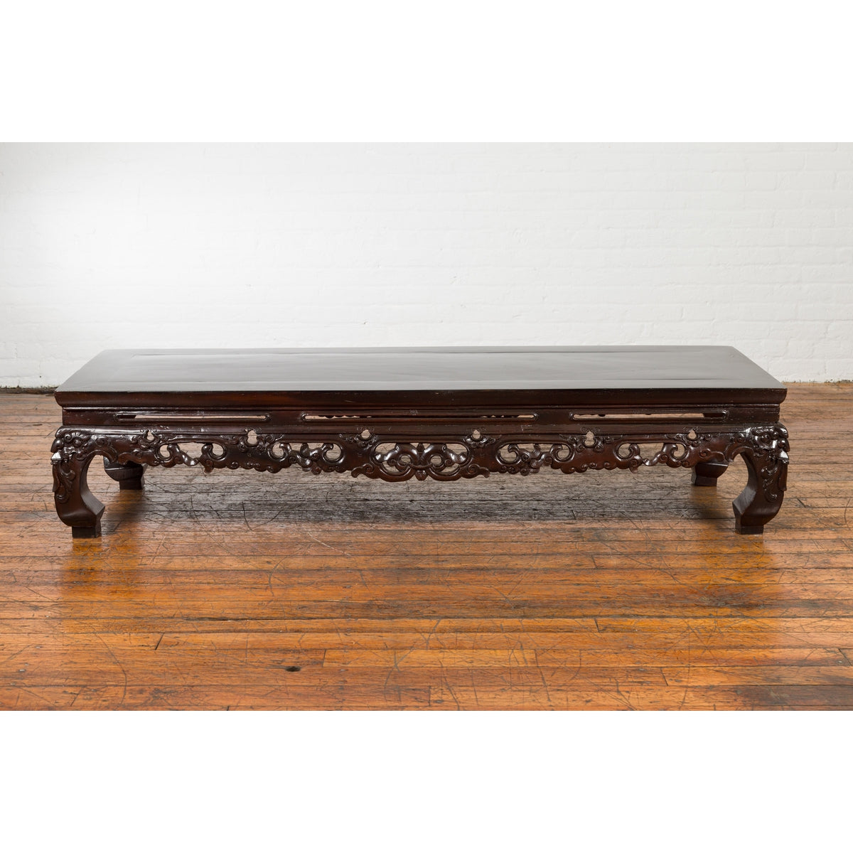 Chinese Qing Dynasty Low Kang Coffee Table with Carved Apron and Dark Lacquer-2. Asian & Chinese Furniture, Art, Antiques, Vintage Home Décor for sale at FEA Home