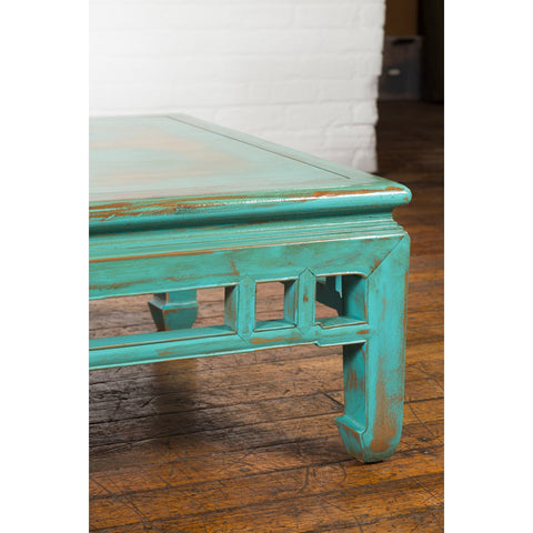 Chinese Qing Dynasty Low Kang Coffee Table with Custom Aqua Teal Lacquer