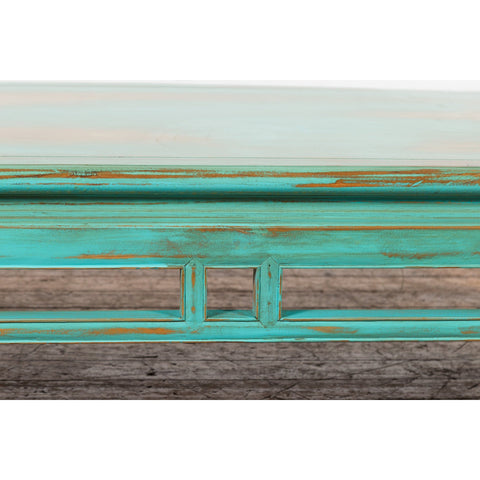 Chinese Qing Dynasty Low Kang Coffee Table with Custom Aqua Teal Lacquer-YN7578-12. Asian & Chinese Furniture, Art, Antiques, Vintage Home Décor for sale at FEA Home