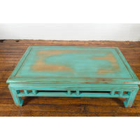 Chinese Qing Dynasty Low Kang Coffee Table with Custom Aqua Teal Lacquer