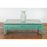 Chinese Qing Dynasty Low Kang Coffee Table with Custom Aqua Teal Lacquer