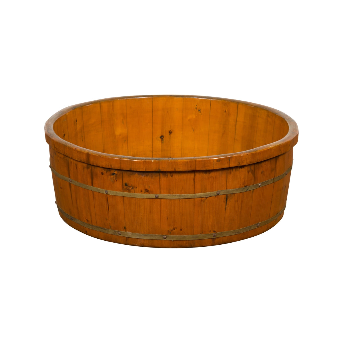 Chinese Qing Dynasty Period 19th Century Elm Round Rice Tray with Brass Braces-1. Asian & Chinese Furniture, Art, Antiques, Vintage Home Décor for sale at FEA Home