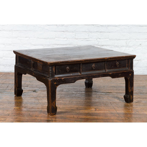 Chinese Qing Dynasty Period Brown Lacquered Coffee Table with Original Finish