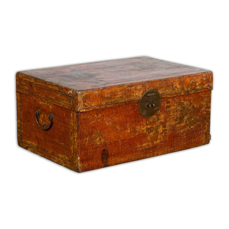Chinese Qing Dynasty Period Lacquered Leather Trunk with Distressed Patina-1. Asian & Chinese Furniture, Art, Antiques, Vintage Home Décor for sale at FEA Home