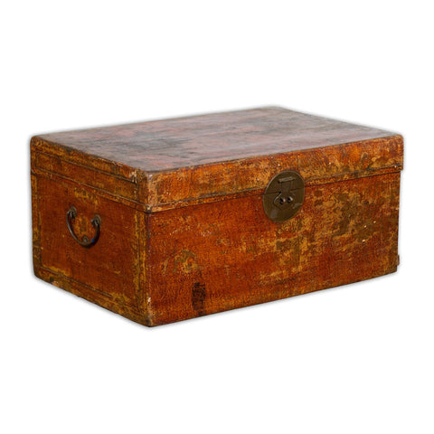 Chinese Qing Dynasty Period Lacquered Leather Trunk with Distressed Patina-1. Asian & Chinese Furniture, Art, Antiques, Vintage Home Décor for sale at FEA Home