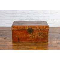 Chinese Qing Dynasty Period Lacquered Leather Trunk with Distressed Patina