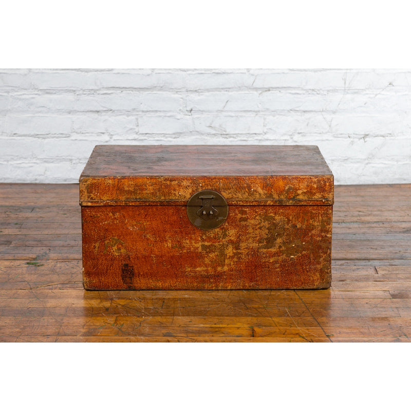 Chinese Qing Dynasty Period Lacquered Leather Trunk with Distressed Patina-11. Asian & Chinese Furniture, Art, Antiques, Vintage Home Décor for sale at FEA Home