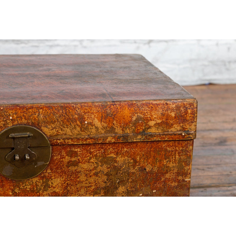 Chinese Qing Dynasty Period Lacquered Leather Trunk with Distressed Patina-13. Asian & Chinese Furniture, Art, Antiques, Vintage Home Décor for sale at FEA Home