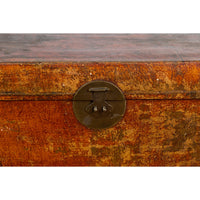 Chinese Qing Dynasty Period Lacquered Leather Trunk with Distressed Patina