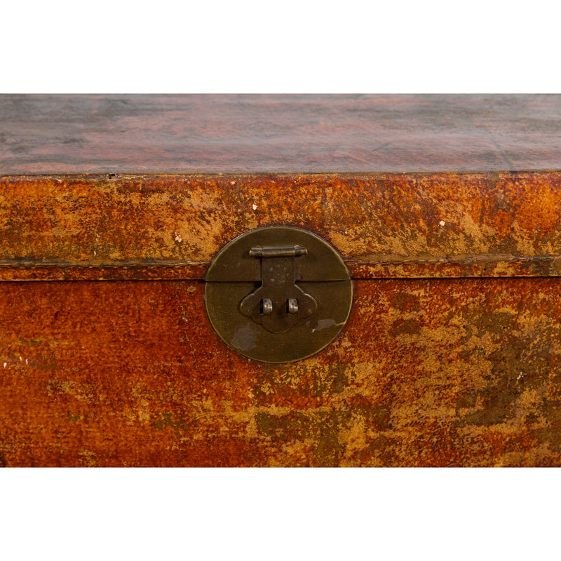 Chinese Qing Dynasty Period Lacquered Leather Trunk with Distressed Patina-14. Asian & Chinese Furniture, Art, Antiques, Vintage Home Décor for sale at FEA Home