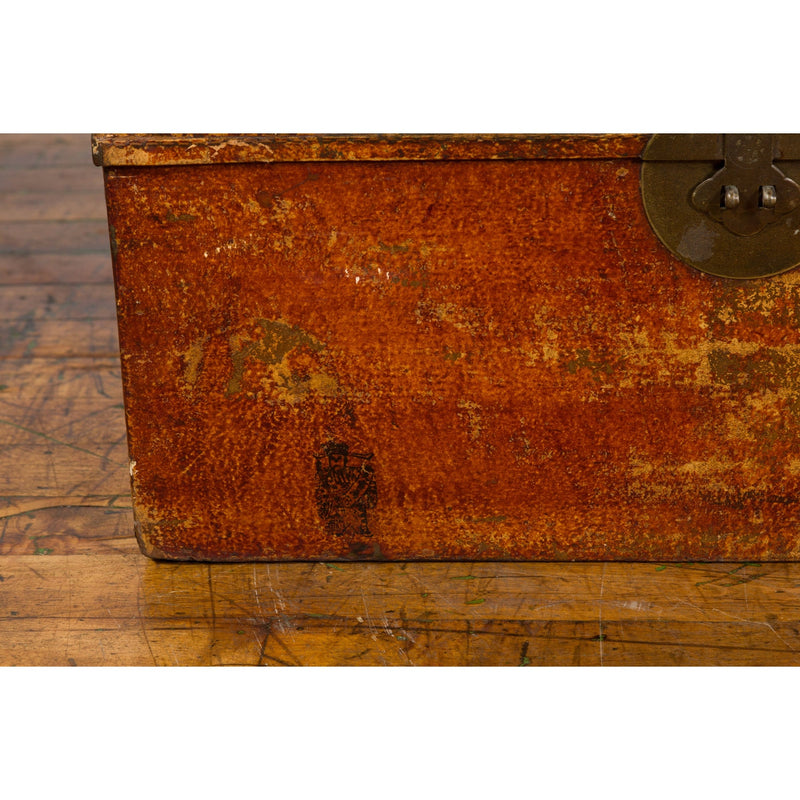 Chinese Qing Dynasty Period Lacquered Leather Trunk with Distressed Patina-15. Asian & Chinese Furniture, Art, Antiques, Vintage Home Décor for sale at FEA Home