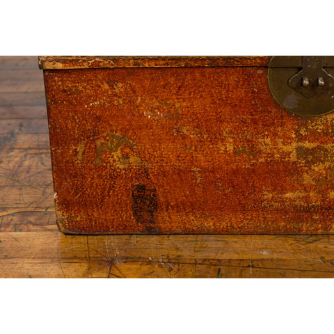 Chinese Qing Dynasty Period Lacquered Leather Trunk with Distressed Patina-15. Asian & Chinese Furniture, Art, Antiques, Vintage Home Décor for sale at FEA Home