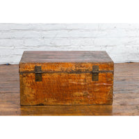 Chinese Qing Dynasty Period Lacquered Leather Trunk with Distressed Patina