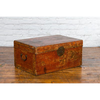 Chinese Qing Dynasty Period Lacquered Leather Trunk with Distressed Patina