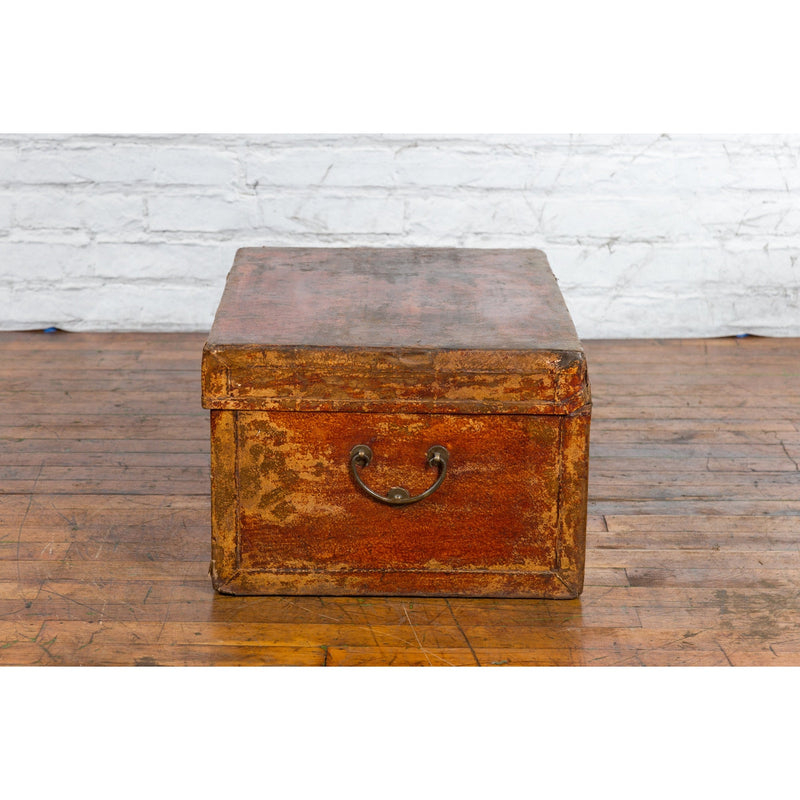 Chinese Qing Dynasty Period Lacquered Leather Trunk with Distressed Patina-9. Asian & Chinese Furniture, Art, Antiques, Vintage Home Décor for sale at FEA Home