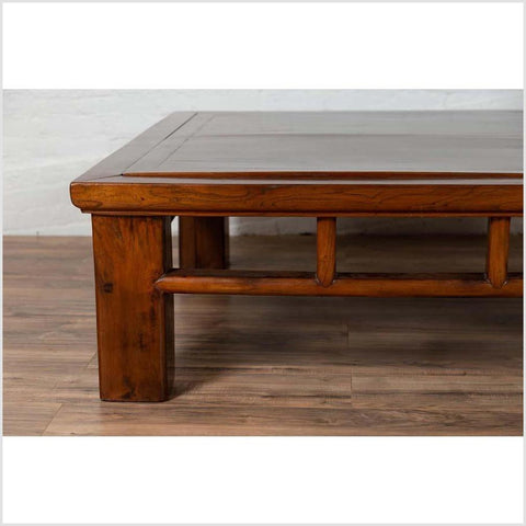 Chinese Qing Dynasty Style Elm Coffee Table with Reversible Top and Strut Motifs