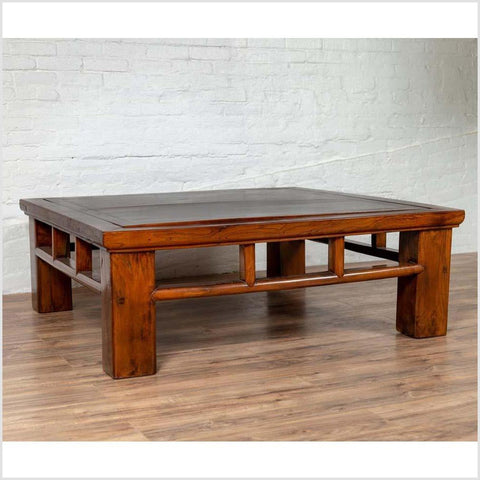Chinese Qing Dynasty Style Elm Coffee Table with Reversible Top and Strut Motifs