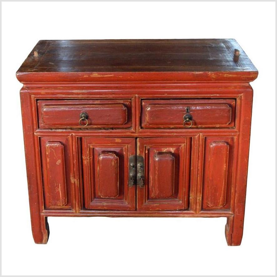 Chinese Red Lacquer Side Cabinet-1. Asian & Chinese Furniture, Art, Antiques, Vintage Home Décor for sale at FEA Home