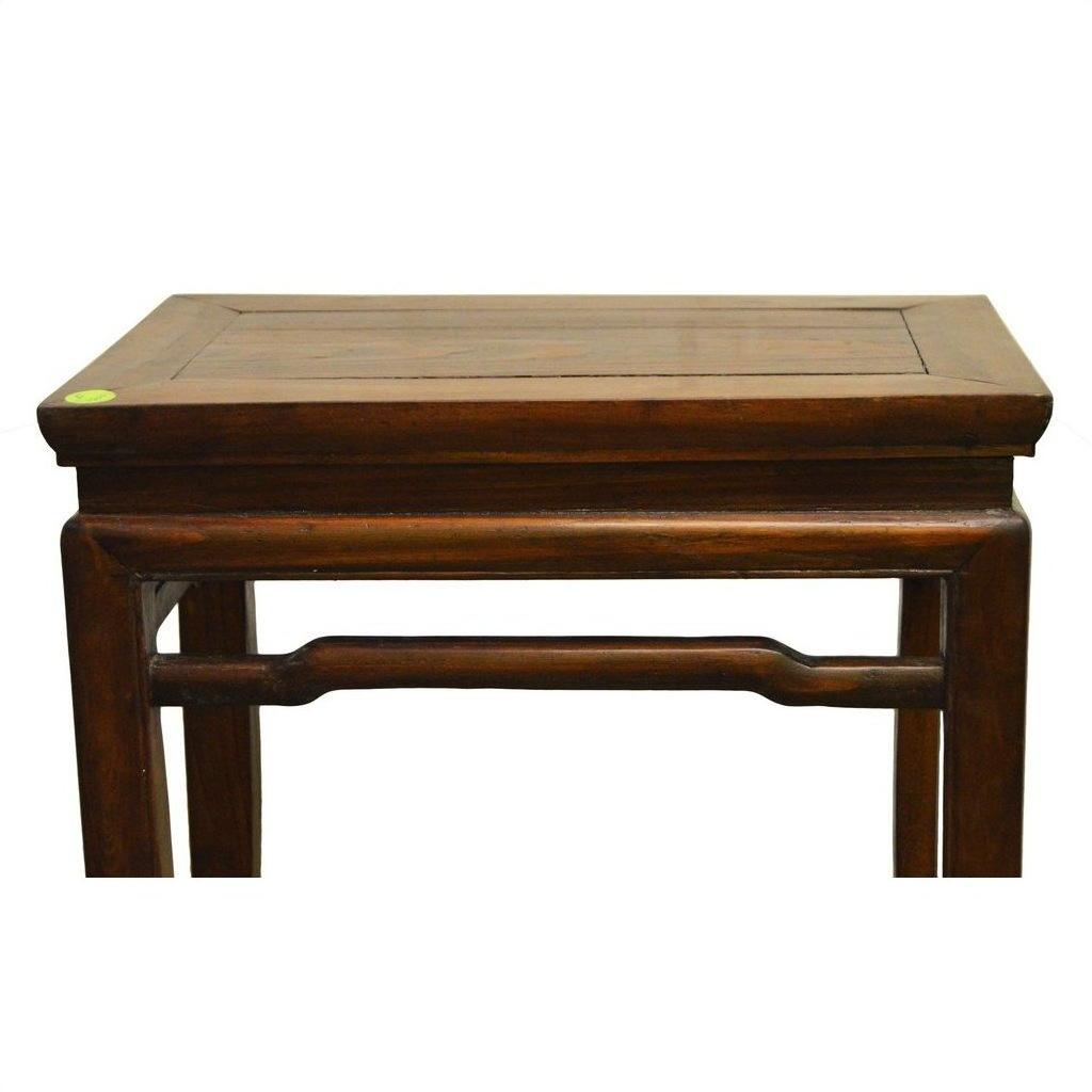 Dark wood Chinese side table with straight legs, smooth finish, set against a plain white background.