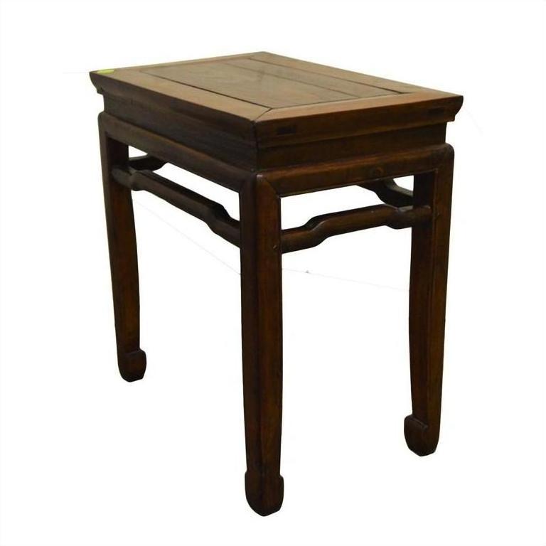 Brown wooden Chinese side table with straight legs and simple rectangular design, shown against a white background.