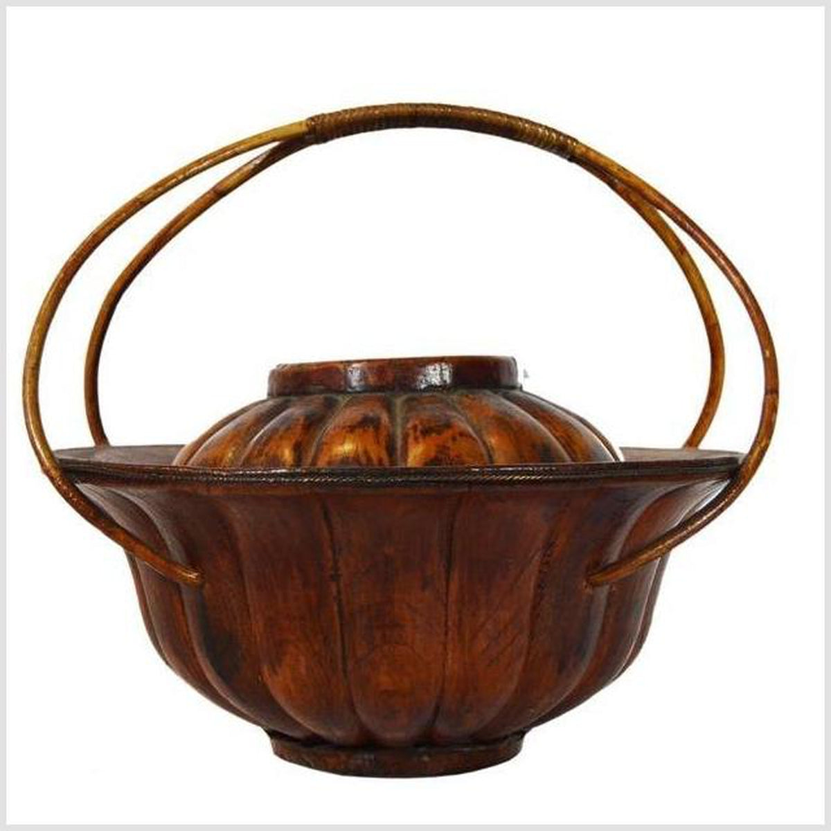Chinese Varnished Bamboo Hat Basket from the 19th Century Painted with Flowers-1. Asian & Chinese Furniture, Art, Antiques, Vintage Home Décor for sale at FEA Home